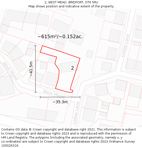 2, WEST MEAD, BRIDPORT, DT6 5RU: Plot and title map