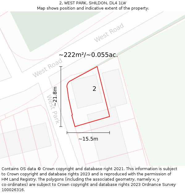 2, WEST PARK, SHILDON, DL4 1LW: Plot and title map