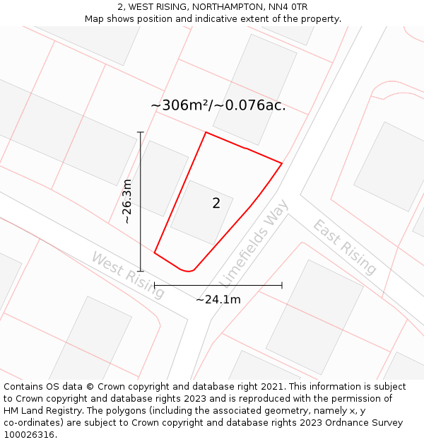2, WEST RISING, NORTHAMPTON, NN4 0TR: Plot and title map