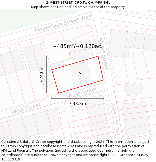 2, WEST STREET, DROITWICH, WR9 8HU: Plot and title map