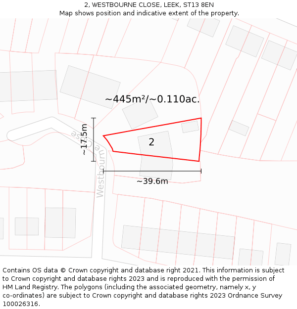 2, WESTBOURNE CLOSE, LEEK, ST13 8EN: Plot and title map