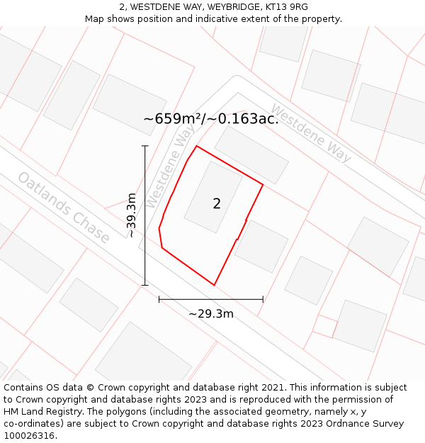 2, WESTDENE WAY, WEYBRIDGE, KT13 9RG: Plot and title map