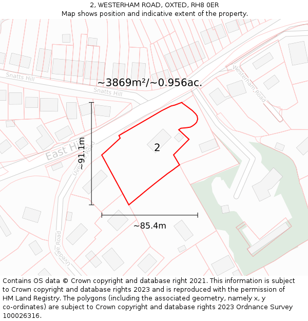 2, WESTERHAM ROAD, OXTED, RH8 0ER: Plot and title map