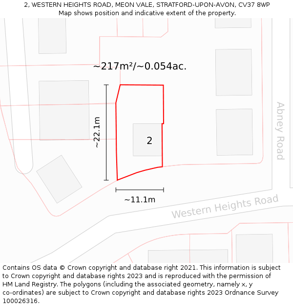 2, WESTERN HEIGHTS ROAD, MEON VALE, STRATFORD-UPON-AVON, CV37 8WP: Plot and title map