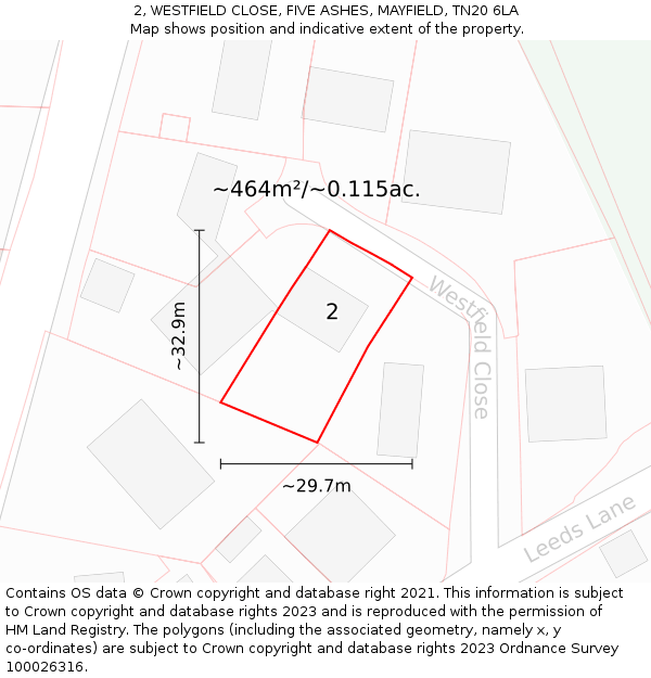 2, WESTFIELD CLOSE, FIVE ASHES, MAYFIELD, TN20 6LA: Plot and title map