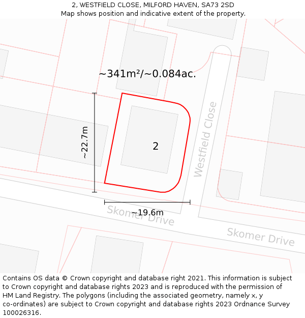 2, WESTFIELD CLOSE, MILFORD HAVEN, SA73 2SD: Plot and title map