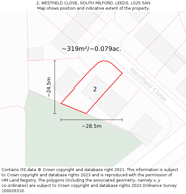 2, WESTFIELD CLOSE, SOUTH MILFORD, LEEDS, LS25 5AN: Plot and title map