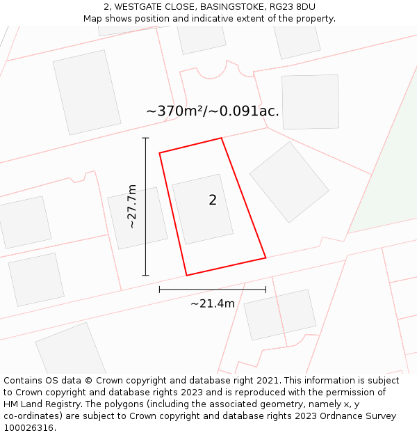 2, WESTGATE CLOSE, BASINGSTOKE, RG23 8DU: Plot and title map