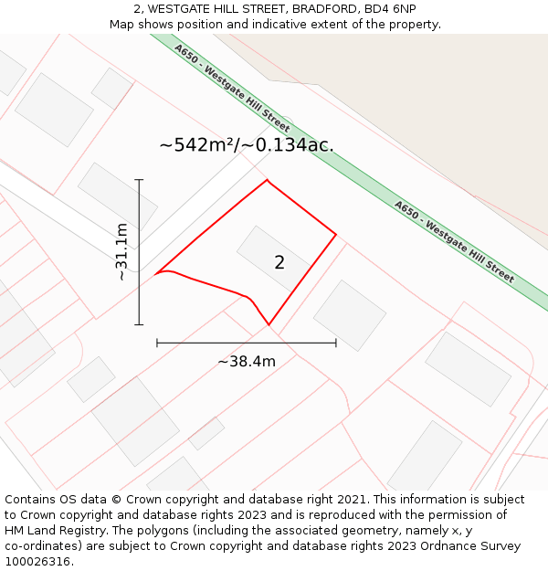 2, WESTGATE HILL STREET, BRADFORD, BD4 6NP: Plot and title map