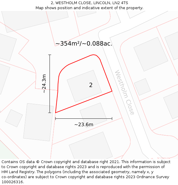 2, WESTHOLM CLOSE, LINCOLN, LN2 4TS: Plot and title map