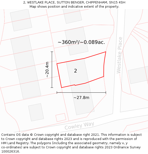 2, WESTLAKE PLACE, SUTTON BENGER, CHIPPENHAM, SN15 4SH: Plot and title map