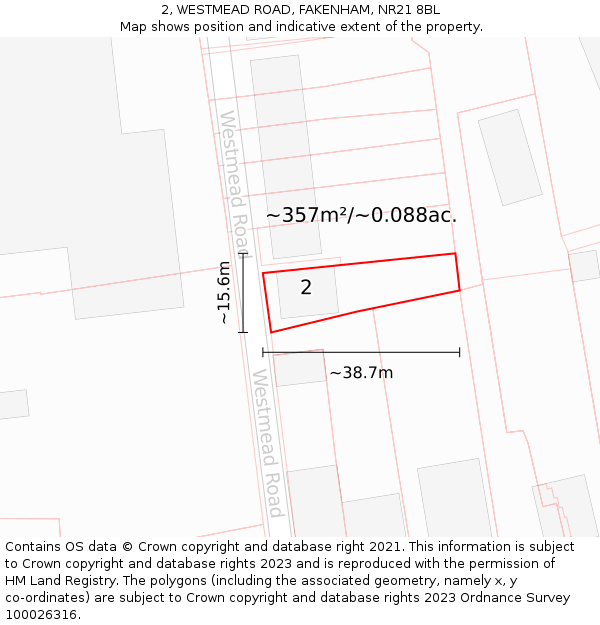 2, WESTMEAD ROAD, FAKENHAM, NR21 8BL: Plot and title map