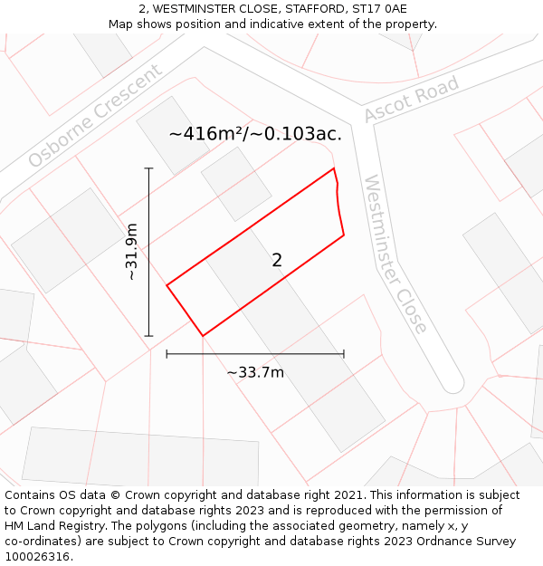 2, WESTMINSTER CLOSE, STAFFORD, ST17 0AE: Plot and title map
