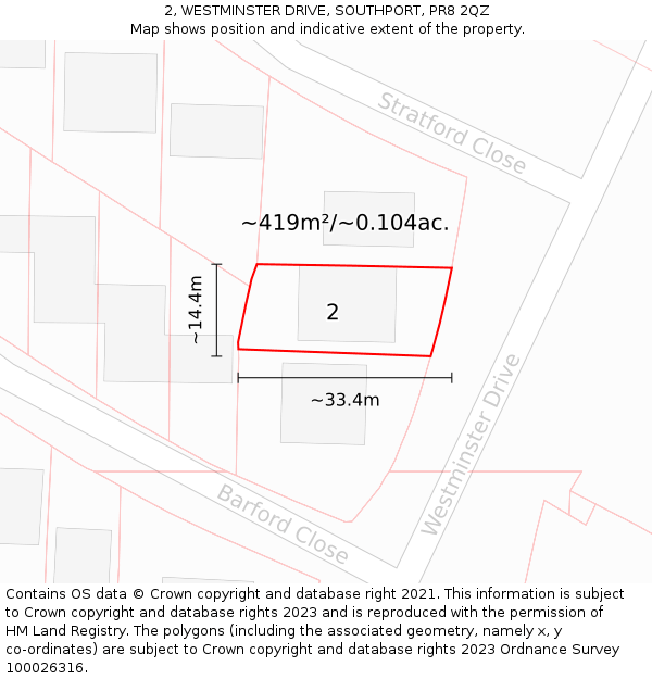 2, WESTMINSTER DRIVE, SOUTHPORT, PR8 2QZ: Plot and title map