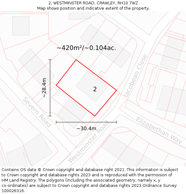 2, WESTMINSTER ROAD, CRAWLEY, RH10 7WZ: Plot and title map