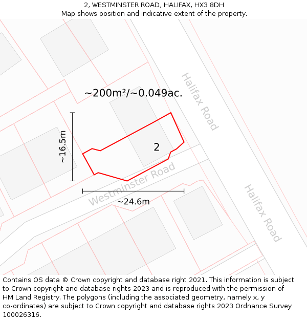 2, WESTMINSTER ROAD, HALIFAX, HX3 8DH: Plot and title map