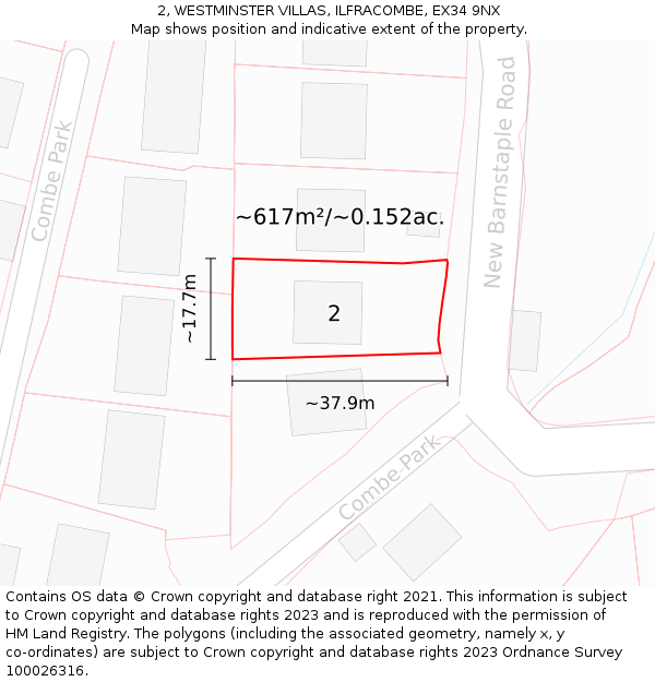 2, WESTMINSTER VILLAS, ILFRACOMBE, EX34 9NX: Plot and title map