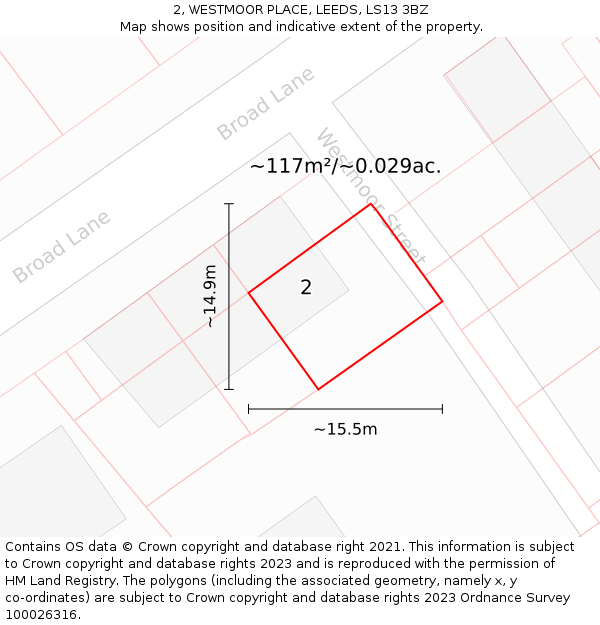 2, WESTMOOR PLACE, LEEDS, LS13 3BZ: Plot and title map