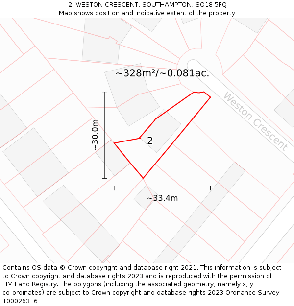 2, WESTON CRESCENT, SOUTHAMPTON, SO18 5FQ: Plot and title map