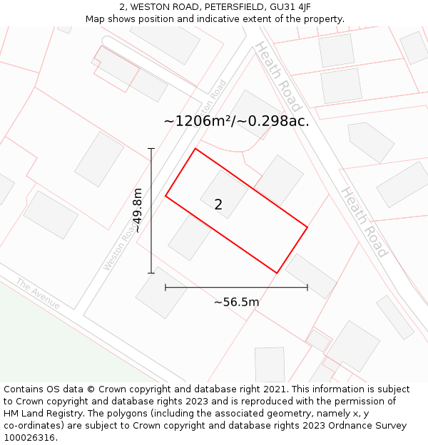 2, WESTON ROAD, PETERSFIELD, GU31 4JF: Plot and title map