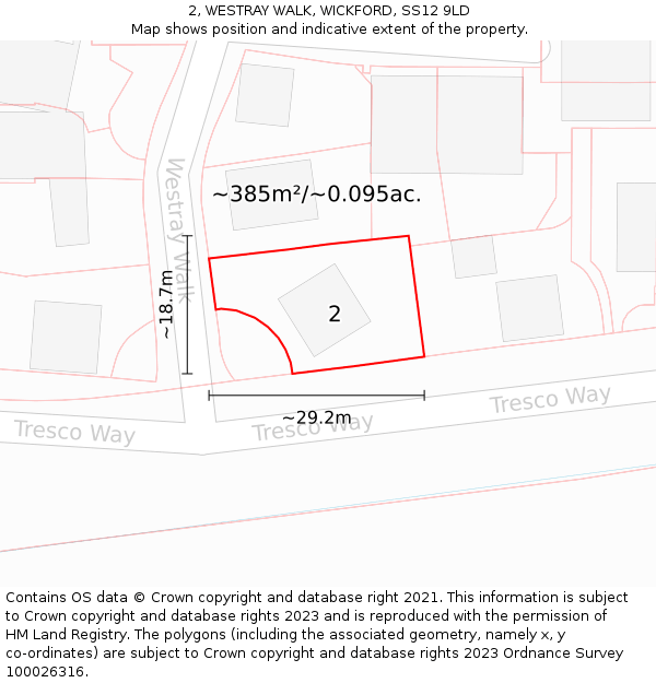 2, WESTRAY WALK, WICKFORD, SS12 9LD: Plot and title map