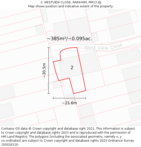 2, WESTVIEW CLOSE, RAINHAM, RM13 9JJ: Plot and title map