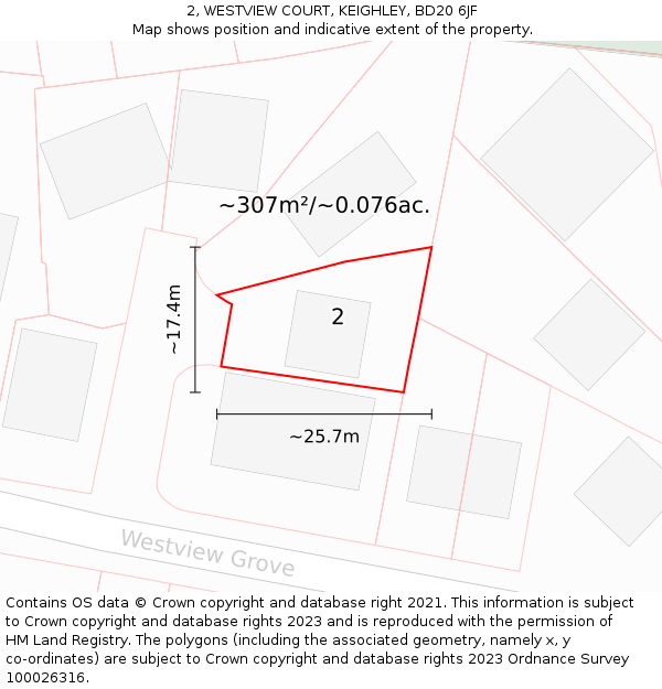 2, WESTVIEW COURT, KEIGHLEY, BD20 6JF: Plot and title map