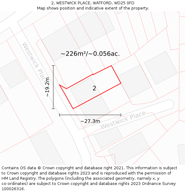 2, WESTWICK PLACE, WATFORD, WD25 0FD: Plot and title map