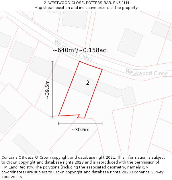 2, WESTWOOD CLOSE, POTTERS BAR, EN6 1LH: Plot and title map