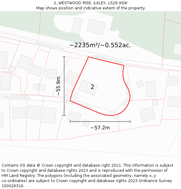 2, WESTWOOD RISE, ILKLEY, LS29 9SW: Plot and title map