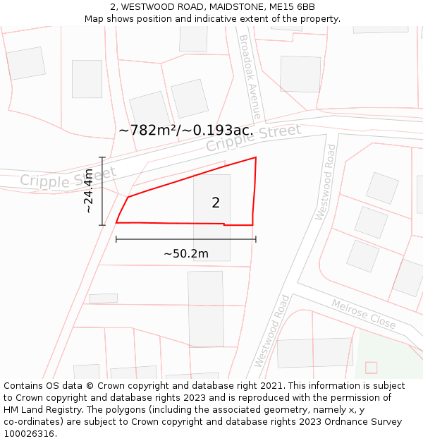 2, WESTWOOD ROAD, MAIDSTONE, ME15 6BB: Plot and title map