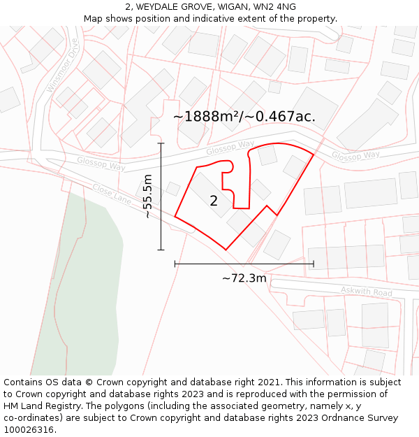 2, WEYDALE GROVE, WIGAN, WN2 4NG: Plot and title map