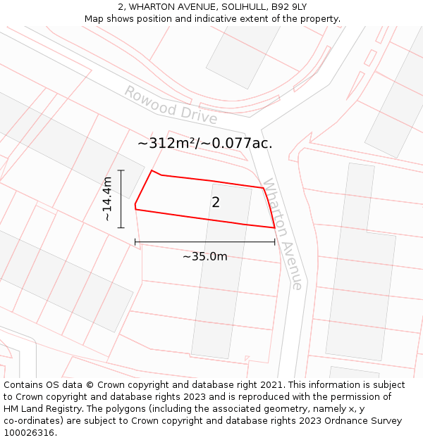 2, WHARTON AVENUE, SOLIHULL, B92 9LY: Plot and title map