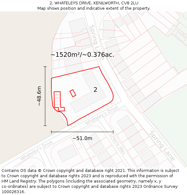 2, WHATELEYS DRIVE, KENILWORTH, CV8 2LU: Plot and title map