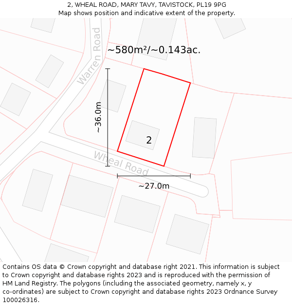 2, WHEAL ROAD, MARY TAVY, TAVISTOCK, PL19 9PG: Plot and title map