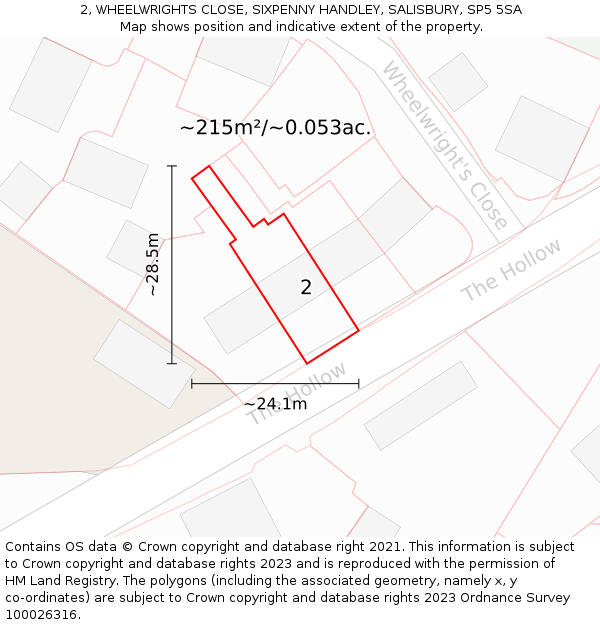 2, WHEELWRIGHTS CLOSE, SIXPENNY HANDLEY, SALISBURY, SP5 5SA: Plot and title map