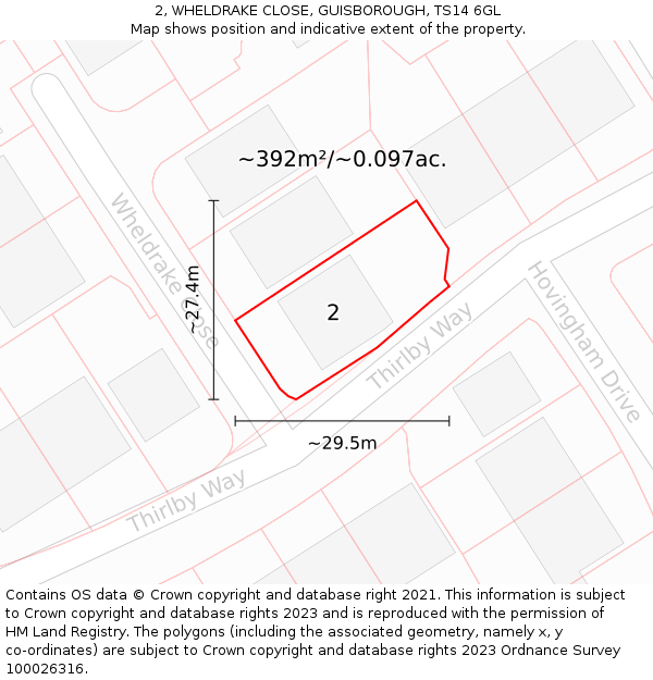 2, WHELDRAKE CLOSE, GUISBOROUGH, TS14 6GL: Plot and title map