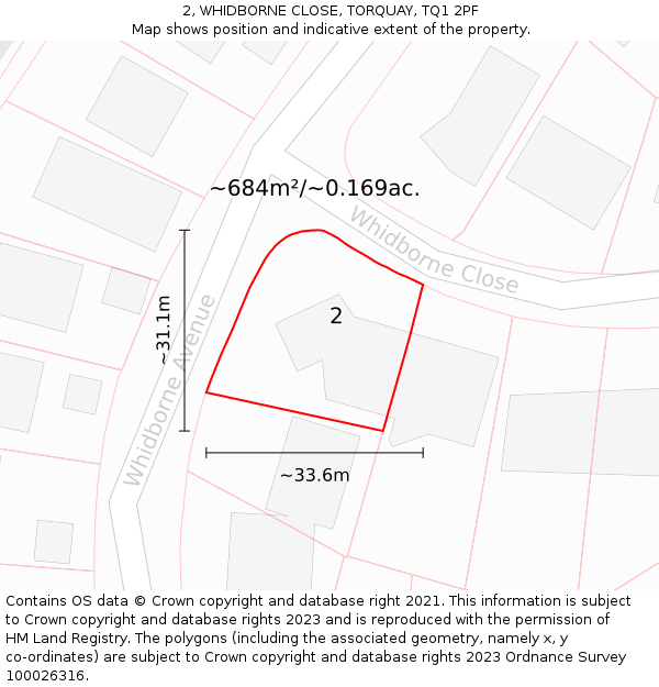 2, WHIDBORNE CLOSE, TORQUAY, TQ1 2PF: Plot and title map