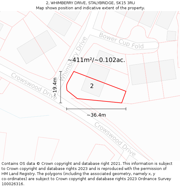 2, WHIMBERRY DRIVE, STALYBRIDGE, SK15 3RU: Plot and title map