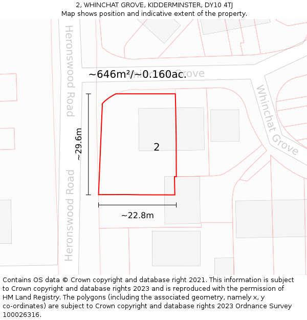 2, WHINCHAT GROVE, KIDDERMINSTER, DY10 4TJ: Plot and title map