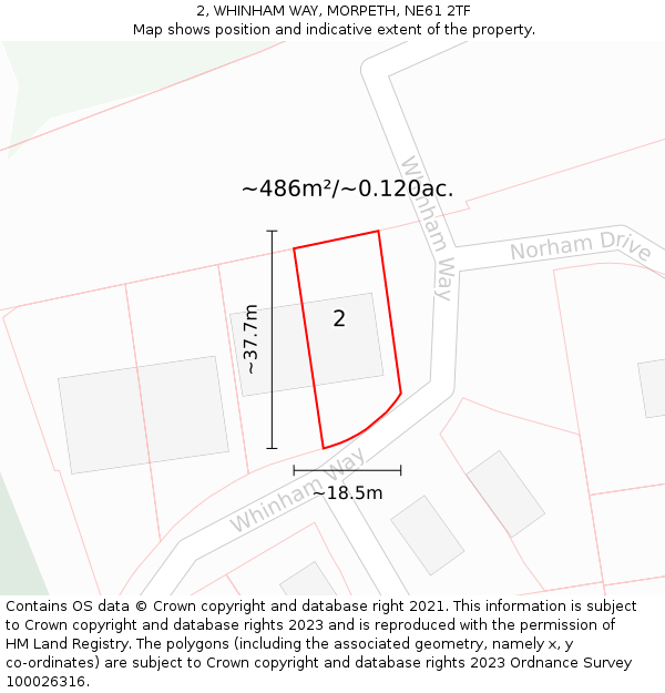 2, WHINHAM WAY, MORPETH, NE61 2TF: Plot and title map