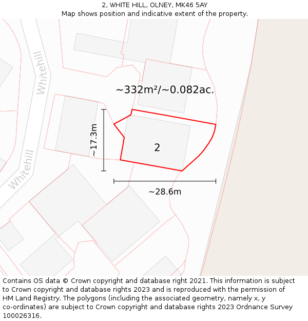 2, WHITE HILL, OLNEY, MK46 5AY: Plot and title map