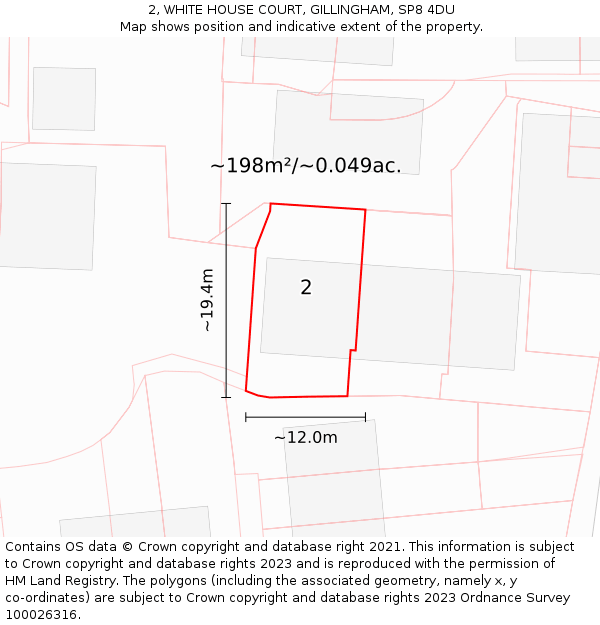 2, WHITE HOUSE COURT, GILLINGHAM, SP8 4DU: Plot and title map