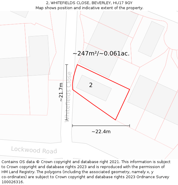2, WHITEFIELDS CLOSE, BEVERLEY, HU17 9GY: Plot and title map