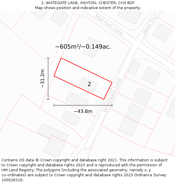 2, WHITEGATE LANE, ASHTON, CHESTER, CH3 8DF: Plot and title map