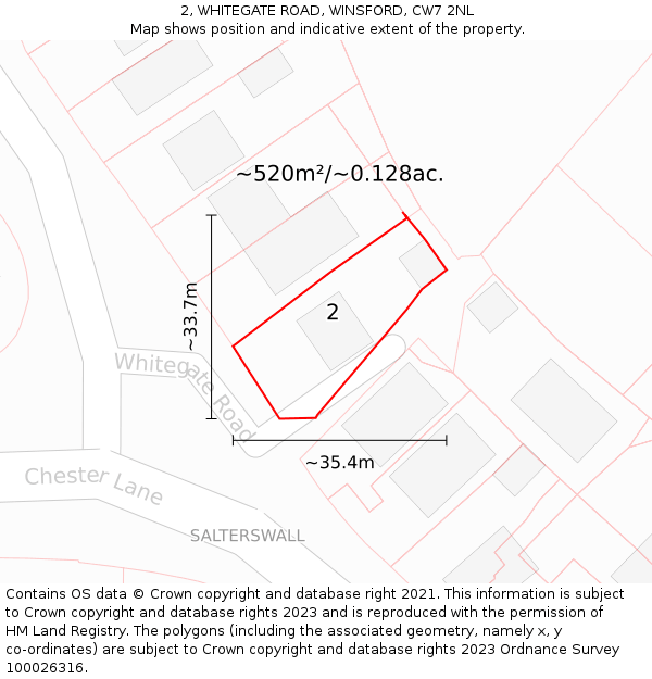 2, WHITEGATE ROAD, WINSFORD, CW7 2NL: Plot and title map