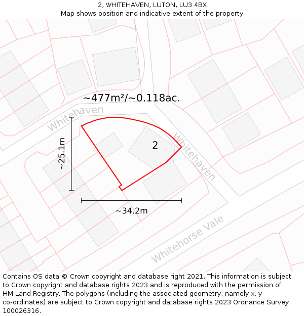 2, WHITEHAVEN, LUTON, LU3 4BX: Plot and title map