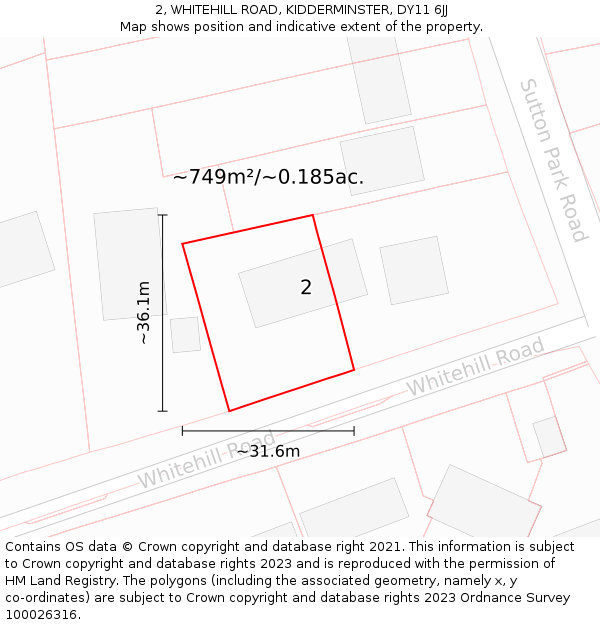 2, WHITEHILL ROAD, KIDDERMINSTER, DY11 6JJ: Plot and title map