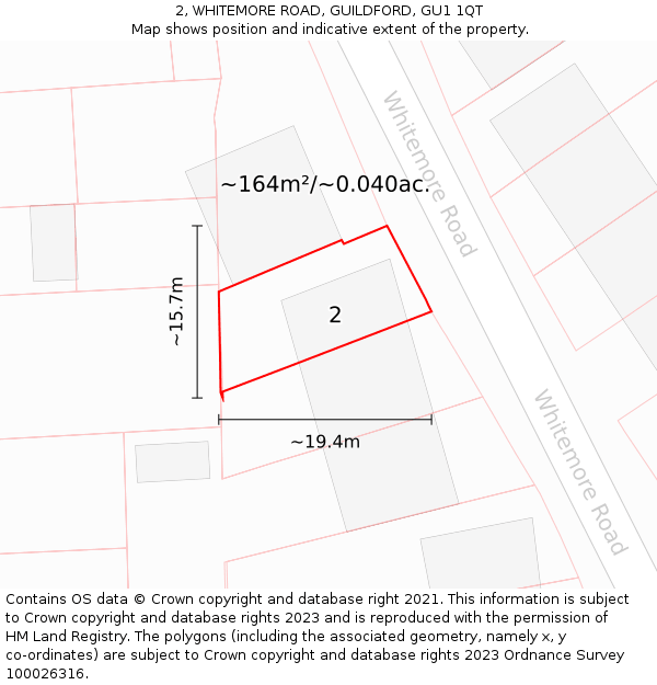 2, WHITEMORE ROAD, GUILDFORD, GU1 1QT: Plot and title map