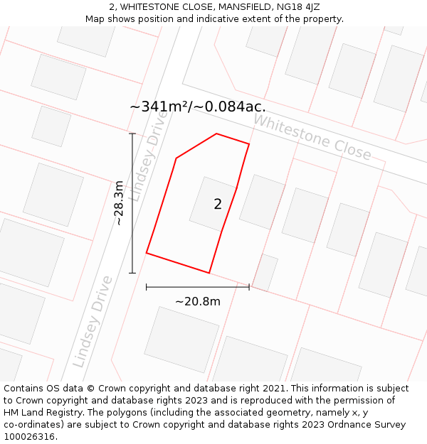 2, WHITESTONE CLOSE, MANSFIELD, NG18 4JZ: Plot and title map